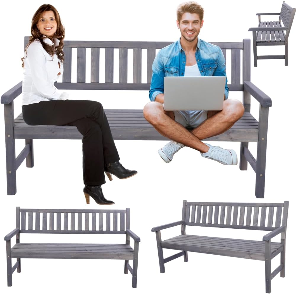 Sitzbank, Gartenbank Holz 3-Sitzer Parkbank Friesenbank 90x154x70 cm Grau, MODO24