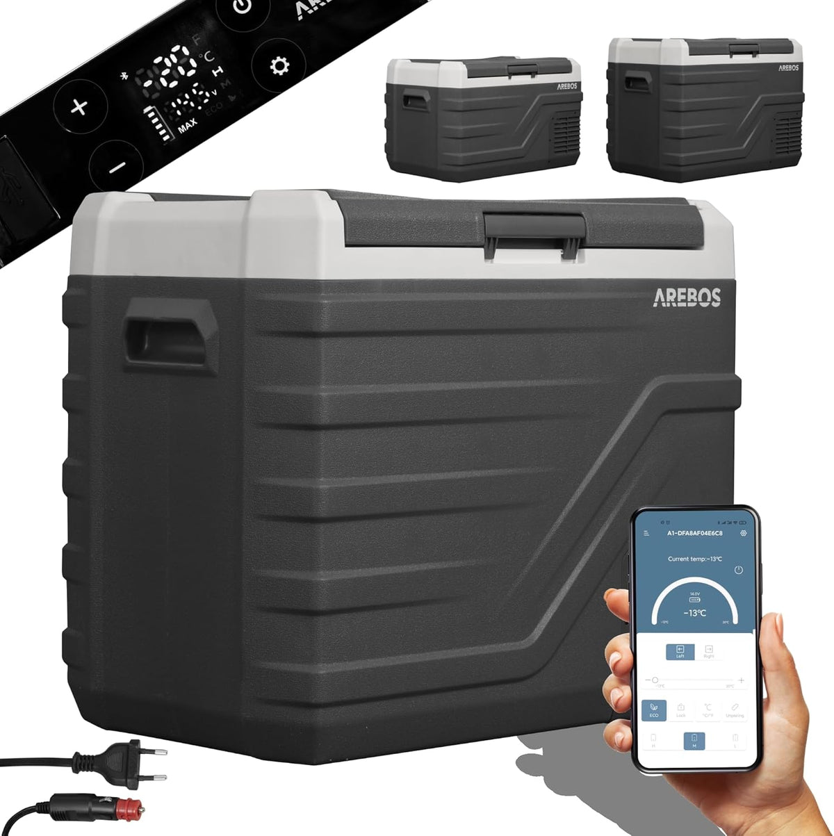 Kühlschrank, Kompressor Kühlbox, 43 Liter, bis -20°C, App-Steuerung, Auto, Arebos