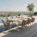 IDIMEX 8 Gartenmöbel Set Sunny mit ausziehbarem Esstisch und Stühlen Esstisch Gestell aus Alu in weiß Seilbespannung der Stühle in beige Essgruppe