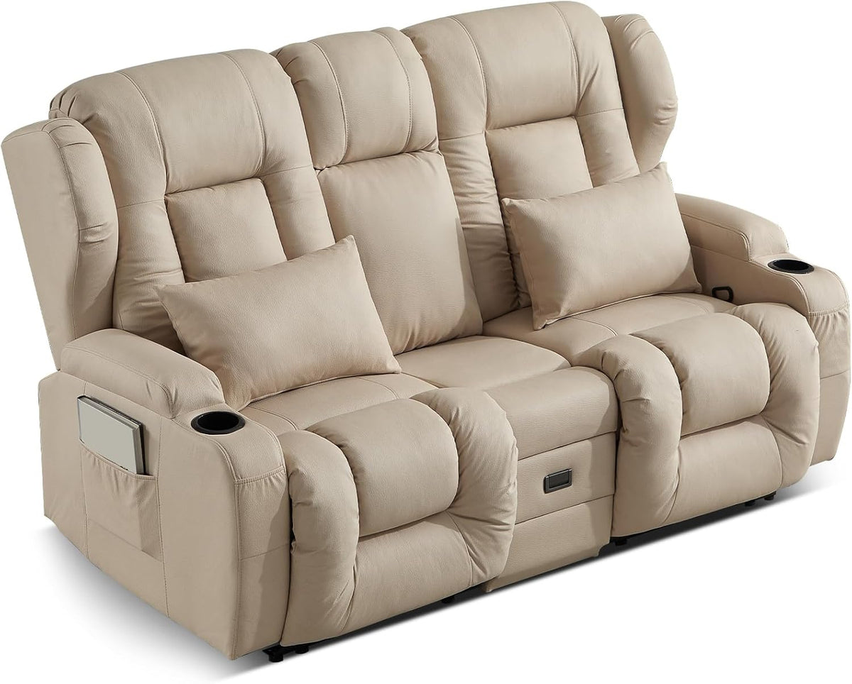 Sessel Zweisitzer Relax, mit Liegefunktion, 4 Getränkehalter (Beige, 172cm Zweisitzer), SAMERY