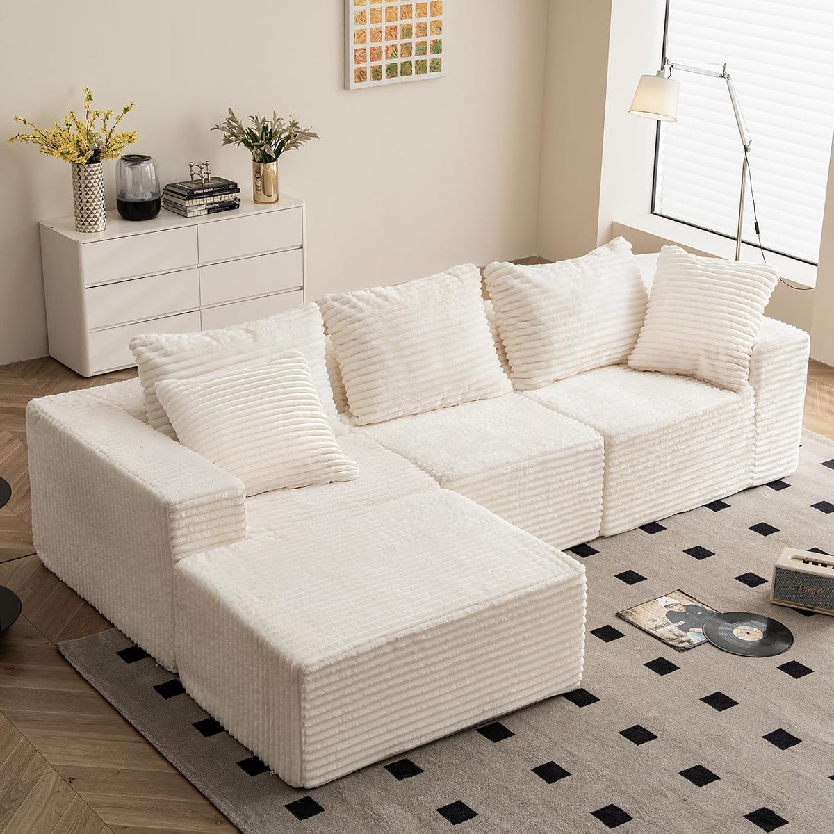 Sofa Modulares Eck, mit Schlaffunktion, L-Form Sofa in Beige, Vamcheer
