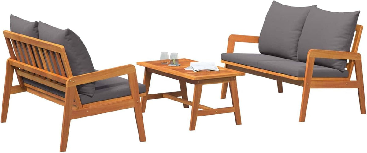 Sofa 3 Bistrogarnitur mit Kissen pcs Braun Massivholz Akazie Moderner Garten-, rechteckige Terrassenmöbel, langlebige Akazienholzsessel