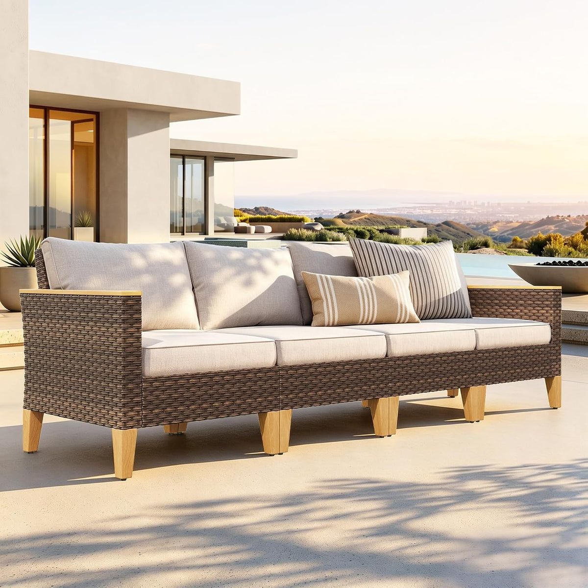 Gartenmöbel-Set, Lounge Möbel Outdoor Gartenlounge Set, Terrassenmöbel Modulare Möbel mit Dick Gepolsterten Kissen für Garten und Terrasse