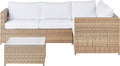 Sofa 4-Sitzer Lounge Set Rattan Hellbraun Eck, mit Tisch Auflagen cremeweiß Avola, Beliani