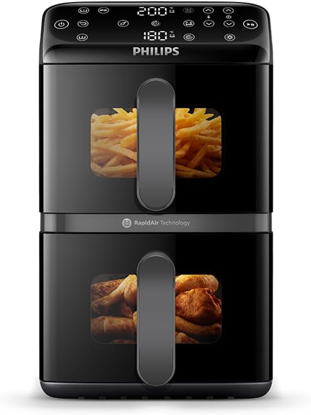 PHILIPS 4000 Stacked Airfryer Serie Heißluftfritteuse, Schwarz/Grau, 10 L