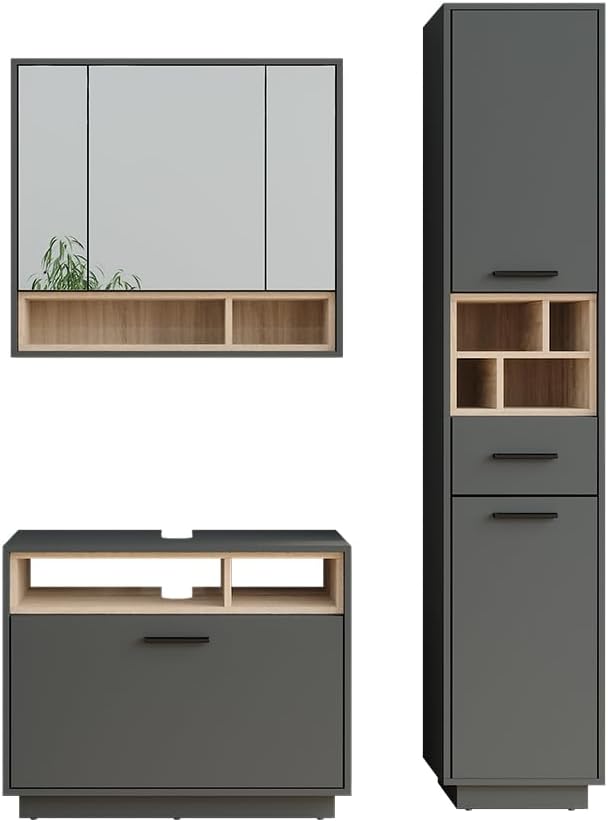Vicco Komplettprogramme, Badmöbel-Set Beatrice, Anthrazit/Sonoma 80 cm