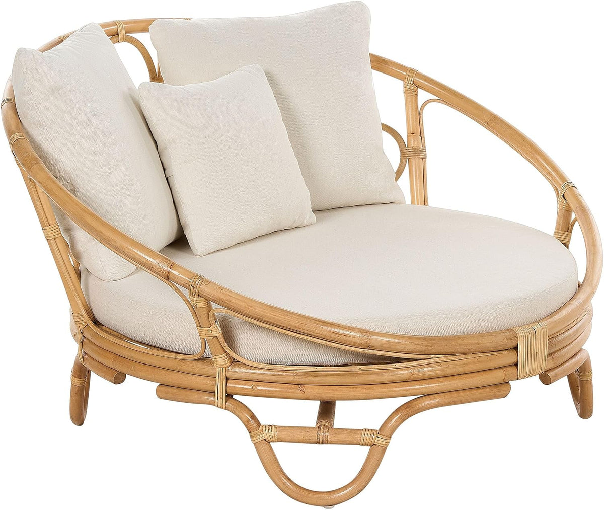 Liege, Garten Sonneninsel Rattan natürlich mit Auflagen beige Loungemöbel Boho Rossano, Beliani