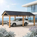 Sunjoy Carports, 6 x 3, 36 m Garten-Carport aus Zedernholz, mit pulverbeschichtetem Stahldach, Autoschutzdach, Outdoor-Schwerlastgarage
