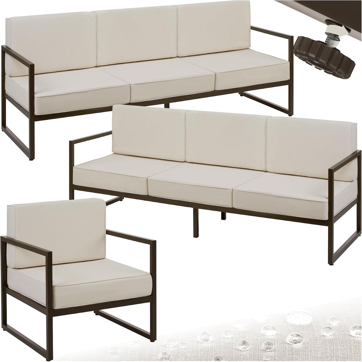 Gartenbank 2X 3 1x ® Gartenlounge Outdoor Sofa Sitzer Gartensessel Relaxsessel Garten, Gartenmöbel, Balkonmöbel, Terrassenmöbel, Wintergarten