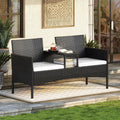 Gartenmöbel-Set, 2-Sitzer-Gartenbank aus Rattan, extrabreite Outdoor-Zweisitzerbank mit seitlichem Ablagetisch