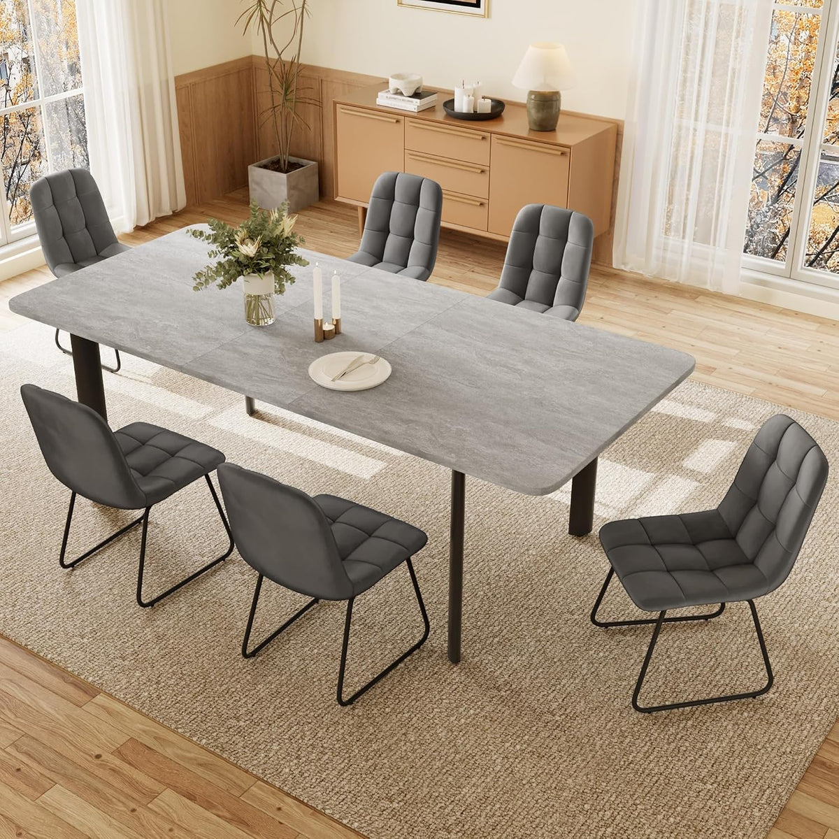 Esstisch, Mit 4-8 Stühlen Set, Essgruppe Tisch Ausziehbar, Moderner, JIEXI