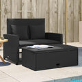 Sofa Garten, mit Kissen 2-Sitzer Outdoor Sofa mit Hocker mit Staufach, Couch mit abnehmbarm Bezug, Gartebmöbel Gartengarnitur Schwarz Poly Rattan