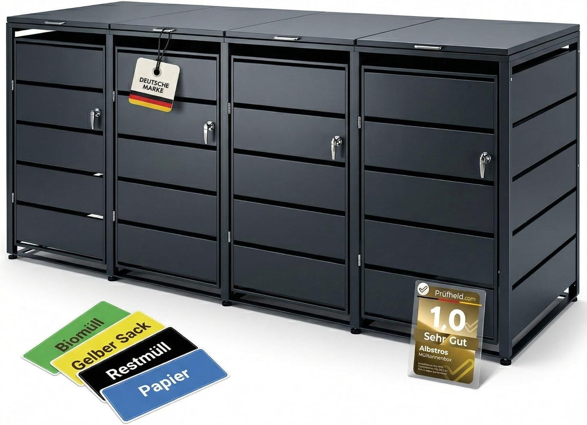 ALBATROS Mülltonnenbox,   Mülltonnenbox 4er , Metall RAL7016, 120-240L