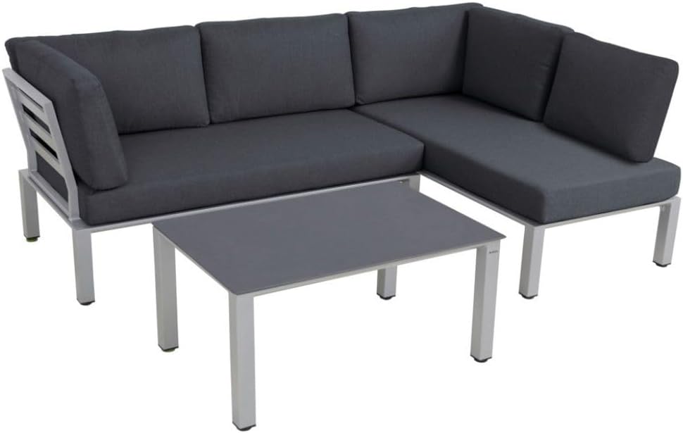 Gartenmöbel-Set, MWH Lounge-Set Widoo mit Tisch - Silber - wetterfestes Gartenmöbelset aus Aluminium - inkl. gemütlichen Kissen