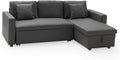Sofa umwandelbares Eck, Clark 3-Sitzer in grauem Kunstleder. Sofa mit umkehrbarer Meridian und Aufbewahrungskasten., Happy Garden
