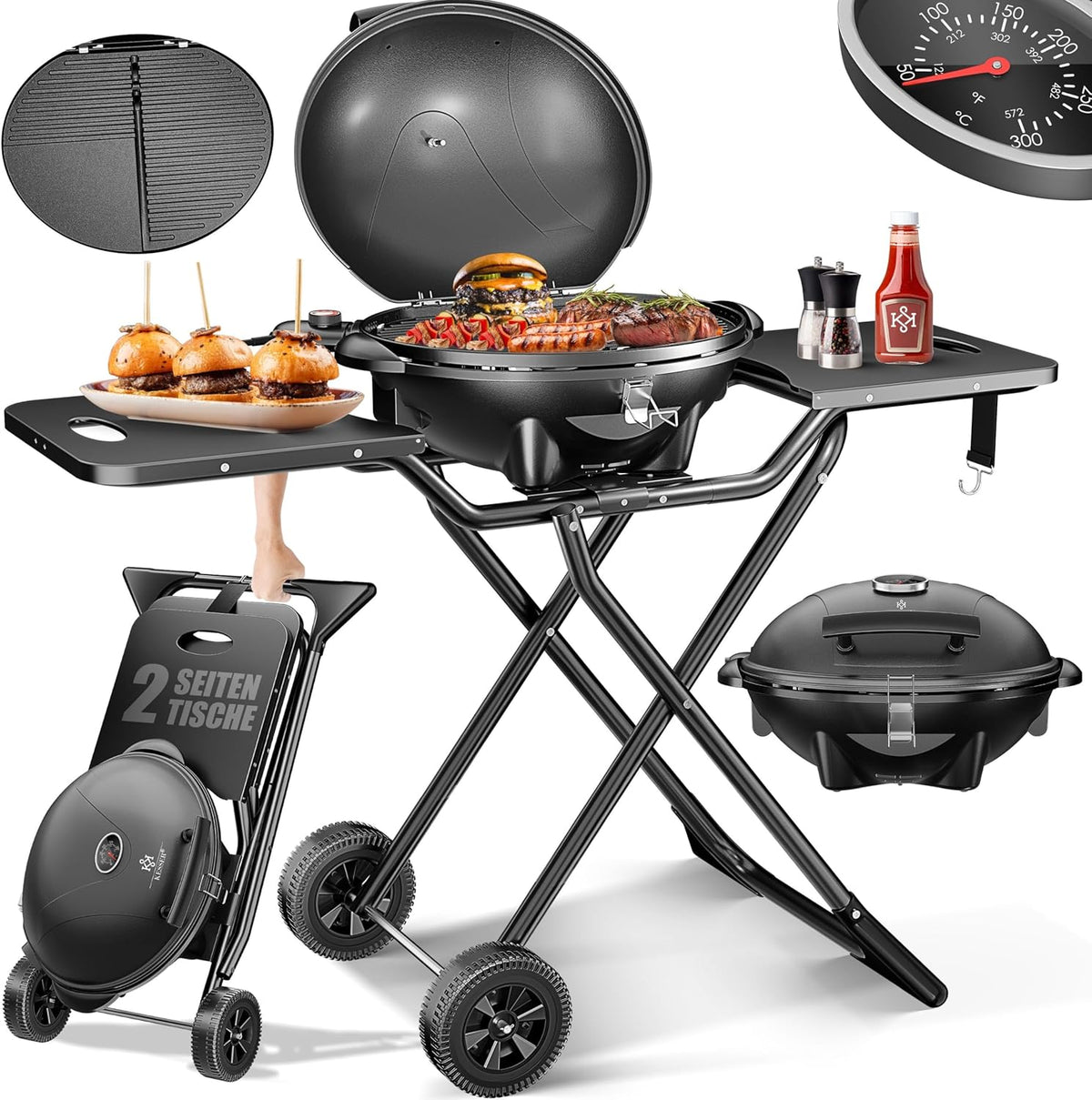 KESSER Elektrogrills, ® elektrischer Elektrogrill 2in1 Tischgrill - Standgrill mit Deckel und Standfuß