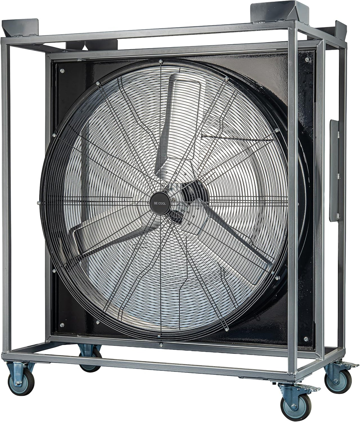 Be Cool Standventilator, Stapelbare Windmaschine 90 cm, Industrieventilator mit 21.060 m³/h Luftstrom, 1000 W, 2 Stufen, Laufrollen, Vollkupfermotor