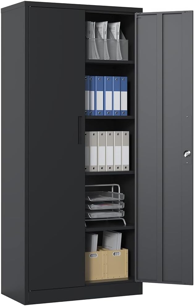 Schrank Metall, abschließbar, Werkstatt, Keller und Büro, (Schwarz), BIZOEIRON