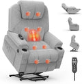 Relaxsessel, für ältere Menschen, Power-Liegestuhl mit Massage und Wärme, verlängerte Fußstütze, Typ C + USB-Anschlüsse, 2 Getränkehalter