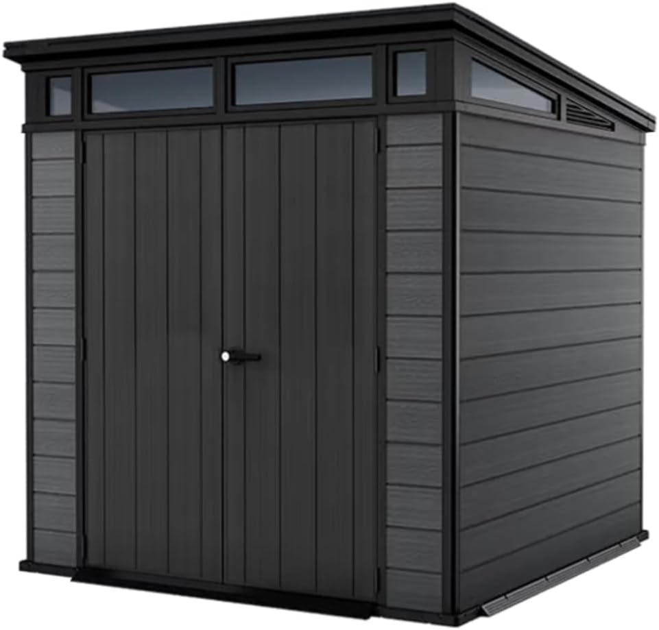 Keter 7x7 Cortina Gartenhaus, modern & wetterfest, EVOTECH™-Material, Doppeltüren, Grau, Maße: 228 × 223 × 252 cm