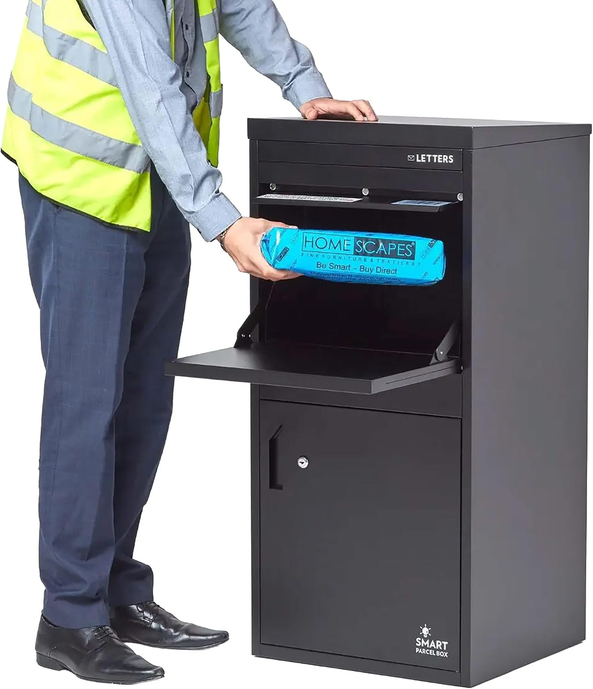 Smart Parcel Box Wandbriefkästen, Paketbox XXL - Paketbriefkasten wetterfest, schwarz
