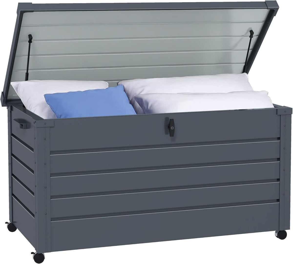 Outsunny Auflagenbox, Gartenbox Metall 311 Liter Wasserdicht 120 x 62cm Dunkelgrau