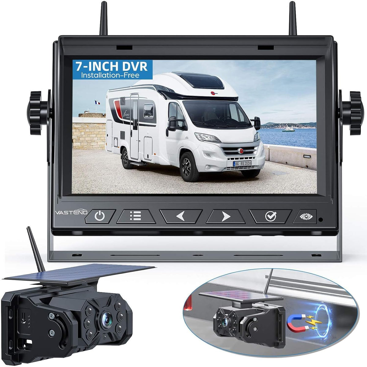 VASTEND Rückfahrkameras, Rückfahrkamera Kabellos Solar mit 7 Zoll Monitor (VS-7A)