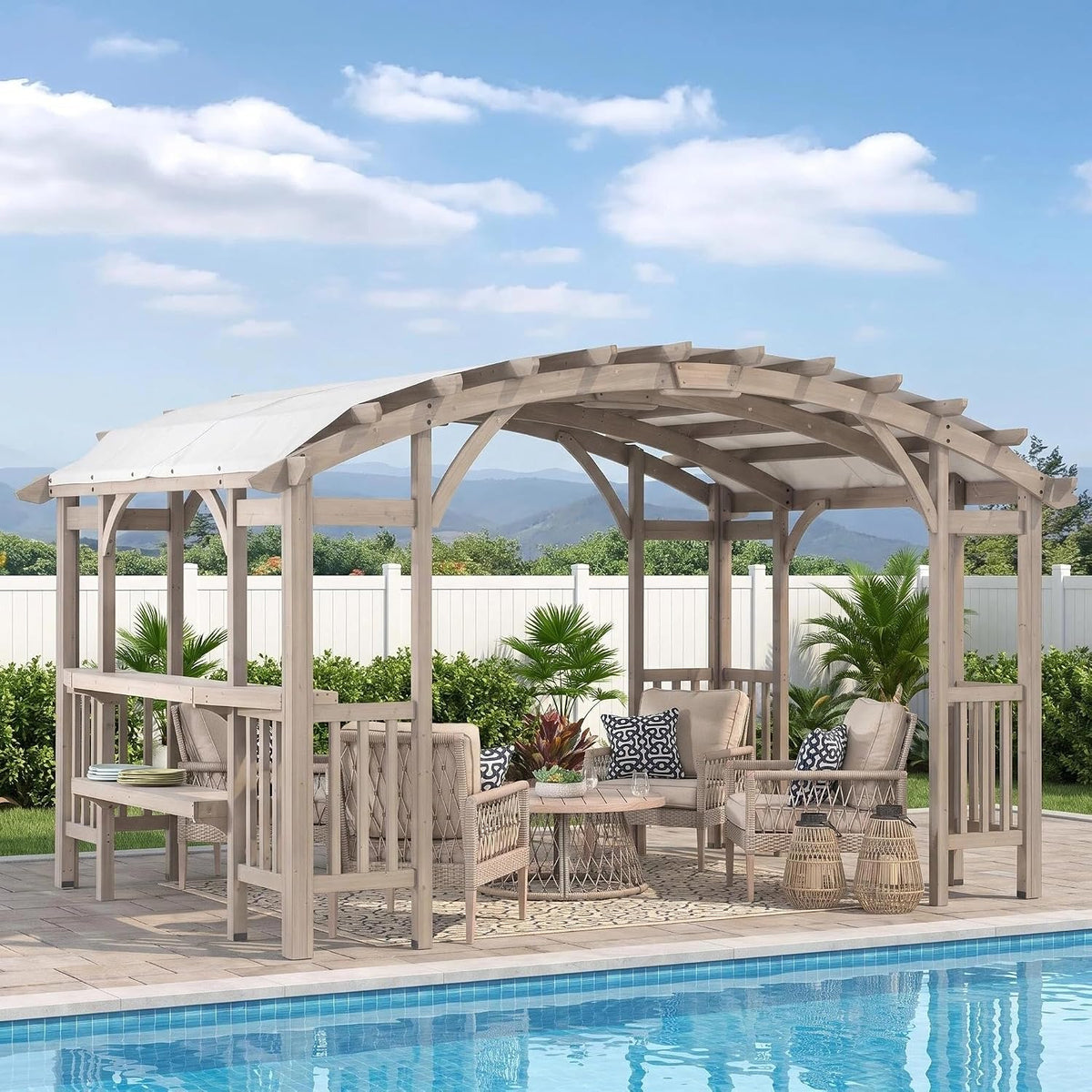 Sunjoy Gartenlauben, Holzpergola 3x4m Zedernholz, 12 Pfosten