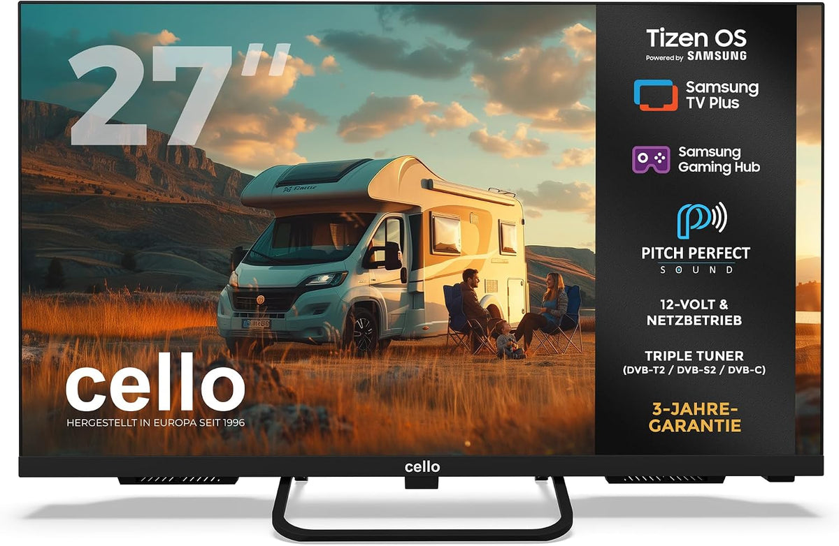 Cello Fernseher, CTRAV-27TZ 27' Smart 12V Traveller-TV, 1080p, 2024, Tizen OS, Satellitenempfang, Gaming Hub
