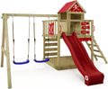 Wickey Klettergeräte & Schaukeln, Spielturm Klettergerüst Smart Cave mit Schaukel & roter Rutsche, Outdoor Kinder Kletterturm mit Sandkasten