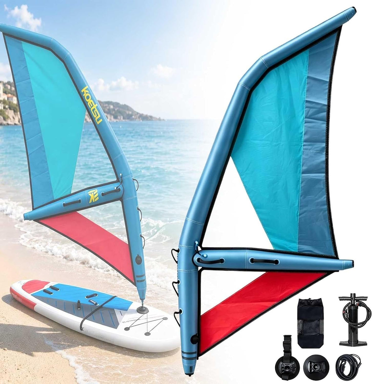 aallwwsso Surfsegel, Professionelles Aufblasbares Segel Für Paddle Board, Sup-Segel Mit 360° Drehbarer Basis, Sichtfenster, Rucksack