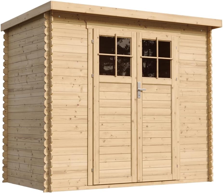 TIMBELA Holzhaus Gartenhaus, mit hochwertige abschließbare Tür - Gartenschuppen Holz B239xL142xH200 cm/ 2