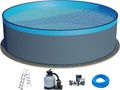 Planet Pool Stahlrahmenpool, Stahlwandpool Set (5-teilig) rund 450x120 cm, Stahl 0, 4 mm anthrazit, Folie 0, 3 mm blau, Overlap