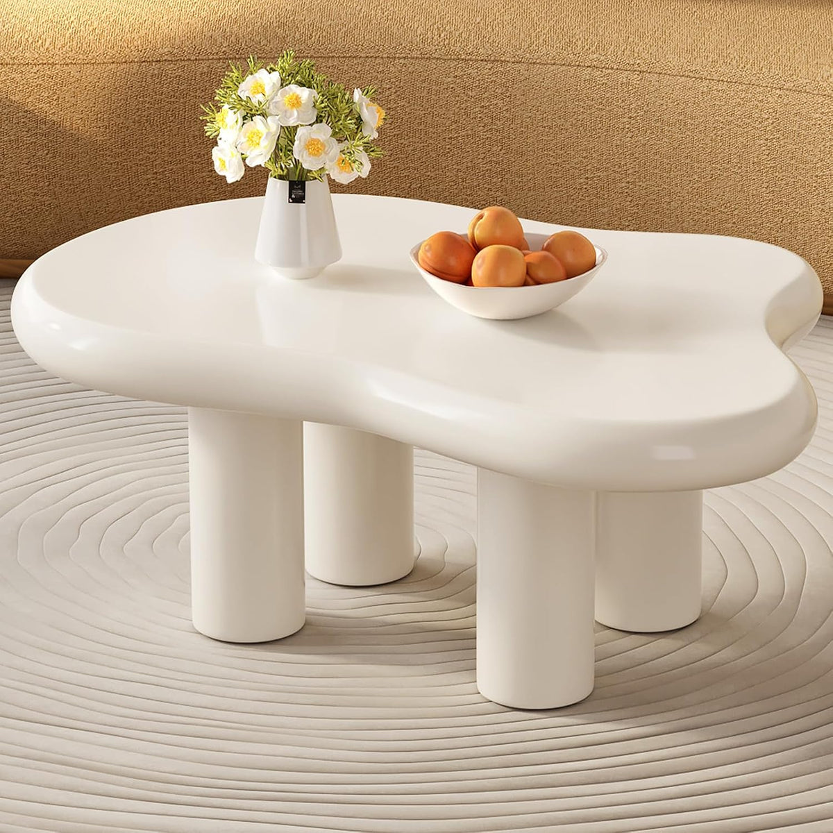 Couchtisch Weißer Kaffeetisch Teetisch, Sofatisch, Wohnzimmereinrichtung, Cremefarbener Cloud-Design Tisch in moderner Wolkenform für Wohnzimmer
