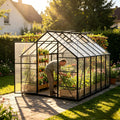 QEENTOE Aluminium Gewächshaus, 8 × 10FT mit Fundamentrahmen & Dachfenster, extra stabiles Tomatenhaus wetterfest & rostfrei