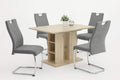 Hela Tische 5-TLG Essgruppen, Alina, Säulentisch Sanremo Eiche 120-180 × 80cm und 4X Schwingstuhl Grau, Metallgestell Chrom