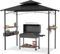 Pavillon BBQ Grill, 245 × 153cm Wetterfeste Grillüberdachung Freistehend Gartenlauben mit Sonnenschutz Doppeldach, Regale & Ablagekörben, PEILU