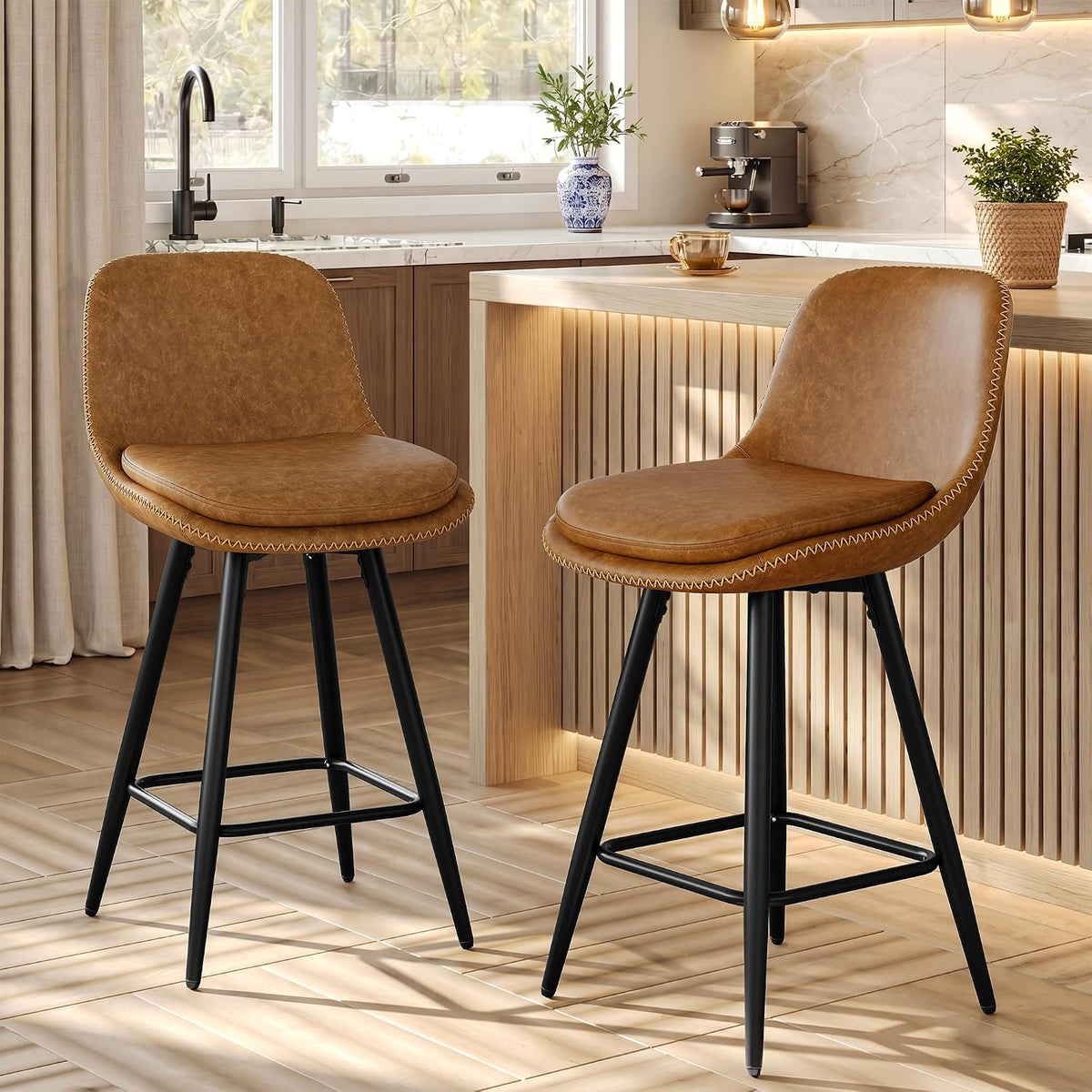 Furnihold Barhocker,   Barhocker 2er Set Barstuhl mit Fußstütze Küche Thekenhocker Modern Frühstück Hochhocker mit Lehne Bistrohocker Esszimmer