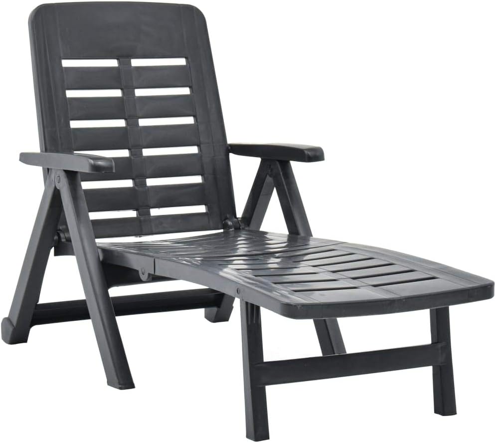 Liege Modern Klappbar Witterungsbeständig Sonnen, Gartenliege Liege, Strandliege, Relaxliege Liegestuhl, Gartenmöbel, Klappliege Kunststoff Anthrazit