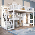 Kinderbett, Etagenbett 90 × 200, Hochbett mit Kleiderschrank&Schließfächern&Schubladen&Schreibtisch&Treppe