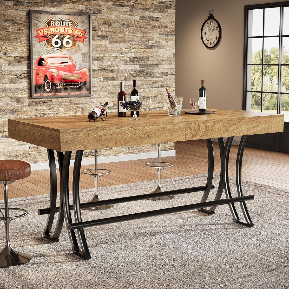 Esstisch 160 cm Bartisch & Stehtisch Landhaus, für 4-6 Personen, mit Fußstütze (Metallring), für Küche/Wohn-/Esszimmer, 160 × 70 × 90 cm (nur Tisch)