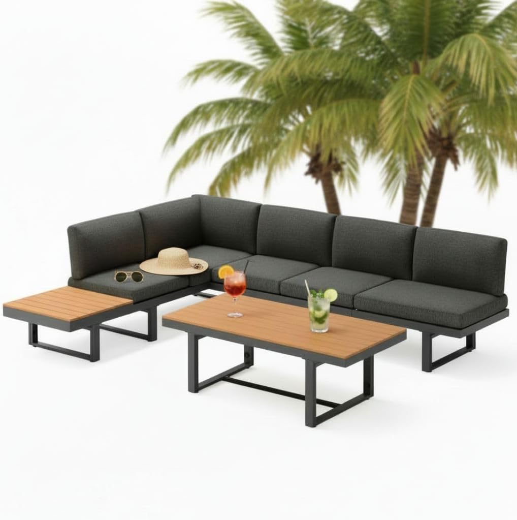 Melko Gartenmöbel Set Ecklounge Aluminium Essgruppe, 283 × 210 × 71 cm Anthrazit