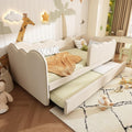 Bett Polster, Daybett 90 × 190cm, Tagesbett Schlafsofa mit Ausziehbett 90 × 190cm, Gästebett mit Lattenrost, Leinen, Beige, ohne Matratze, ZIDEY