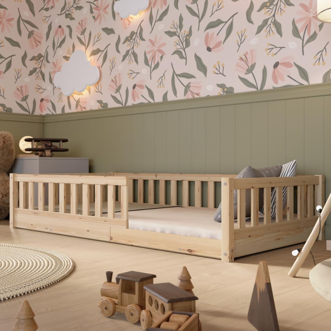 Kinderbett Montessori, Basic 100 × 200 cm - Bodenbett -Natur, Crazy Pine