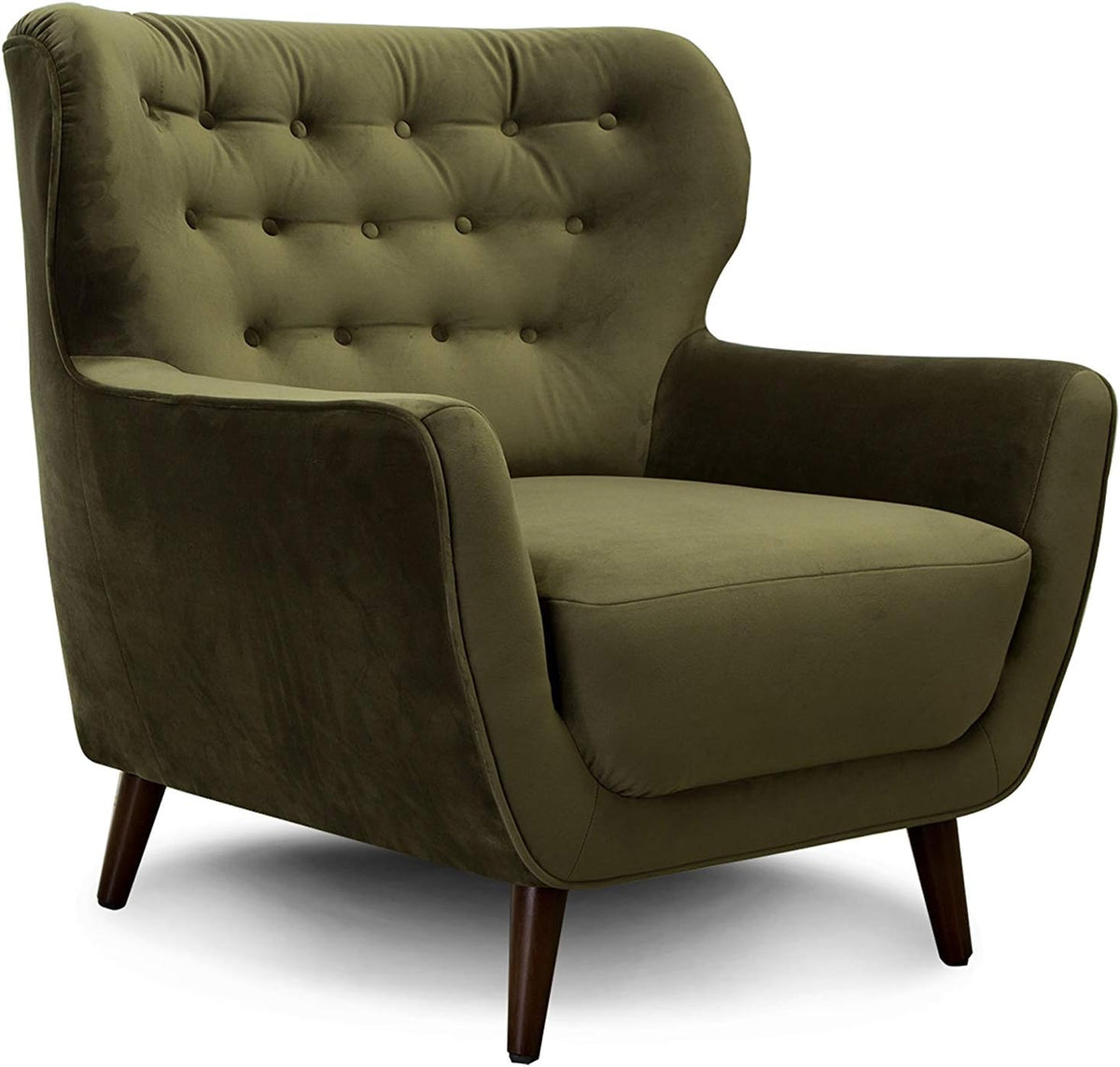 Sofa, Sessel Abby/Retro-Polstersessel im Samt-Look mit Knopfverzierung/87 x 89 x 88/Samtoptik, grün, CAVADORE