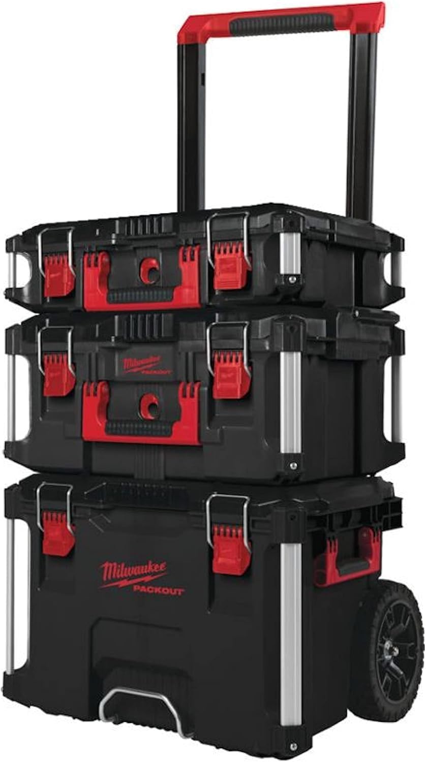 Milwaukee Werkzeugkästen, Packout Promo-Set 4932464244 Trolley groß mit Koffer-Set 3 Teilig, Black-red