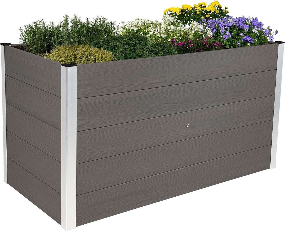 dobar Hochbeete-Kit, ® XXL Hochbeet aus WPC, WPC Pflanzkasten mit Aluminium-Kanten, Großes Gartenbeet mit Bodenkontakt