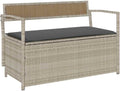 Gartenbank, mit Stauraum und Kissen Hellgrau Poly Rattan, vidaXL
