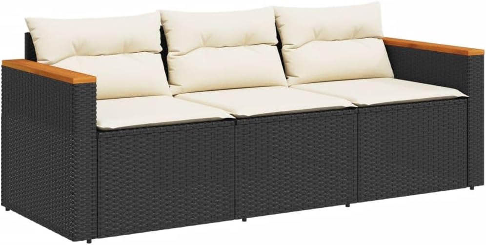 Sofa Garten, mit Kissen 3-Sitzer Schwarz Poly Rattan, vidaXL