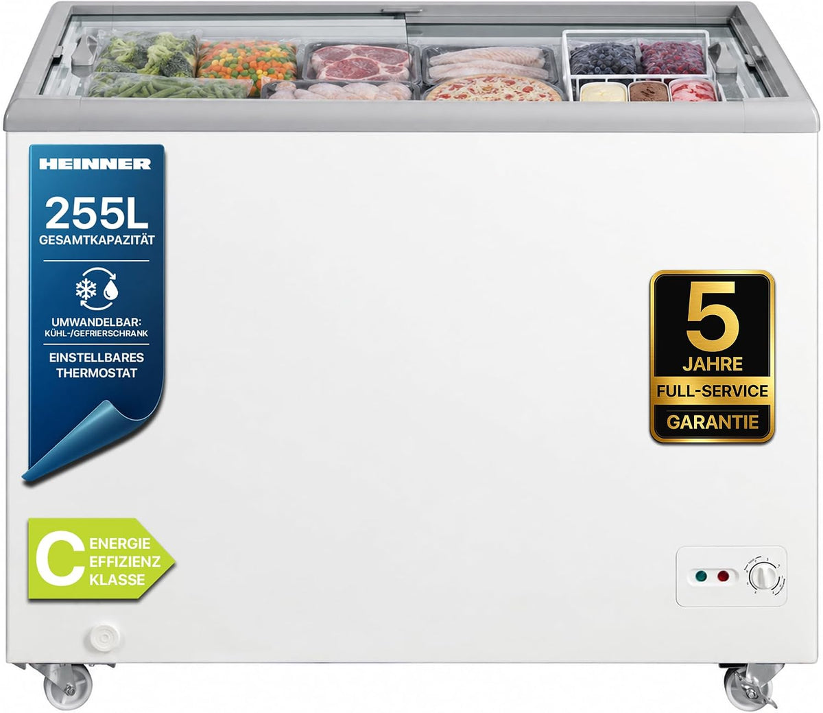 HEINNER HSF-M255WHC Gefriertruhe, 255 L Fassungsvermögen, Energieeffizient (Klasse C), Leiser Betrieb, Einstellbarer Thermostat, Weiß